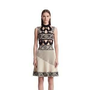 Vintage Fausto Puglisi Knit Cutout Dress Ivory Black Size 8 IT 44